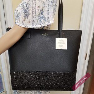 KATE SPADE GLITTER PENNY GRETA COURT TOTE BLACK